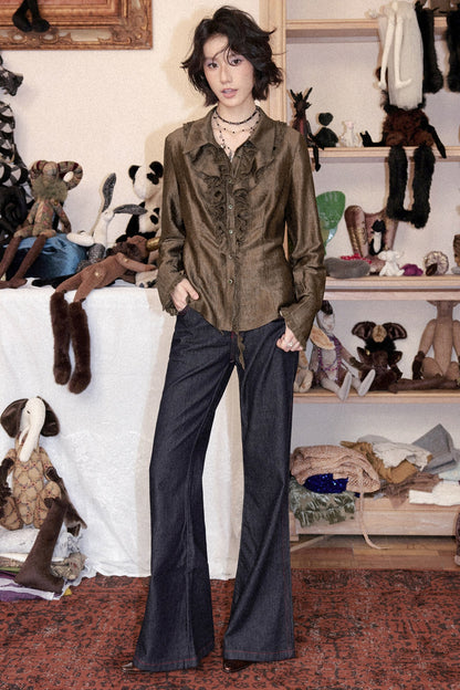 Ruffled Acetate Chiffon Shirt and Skirt Set-Up