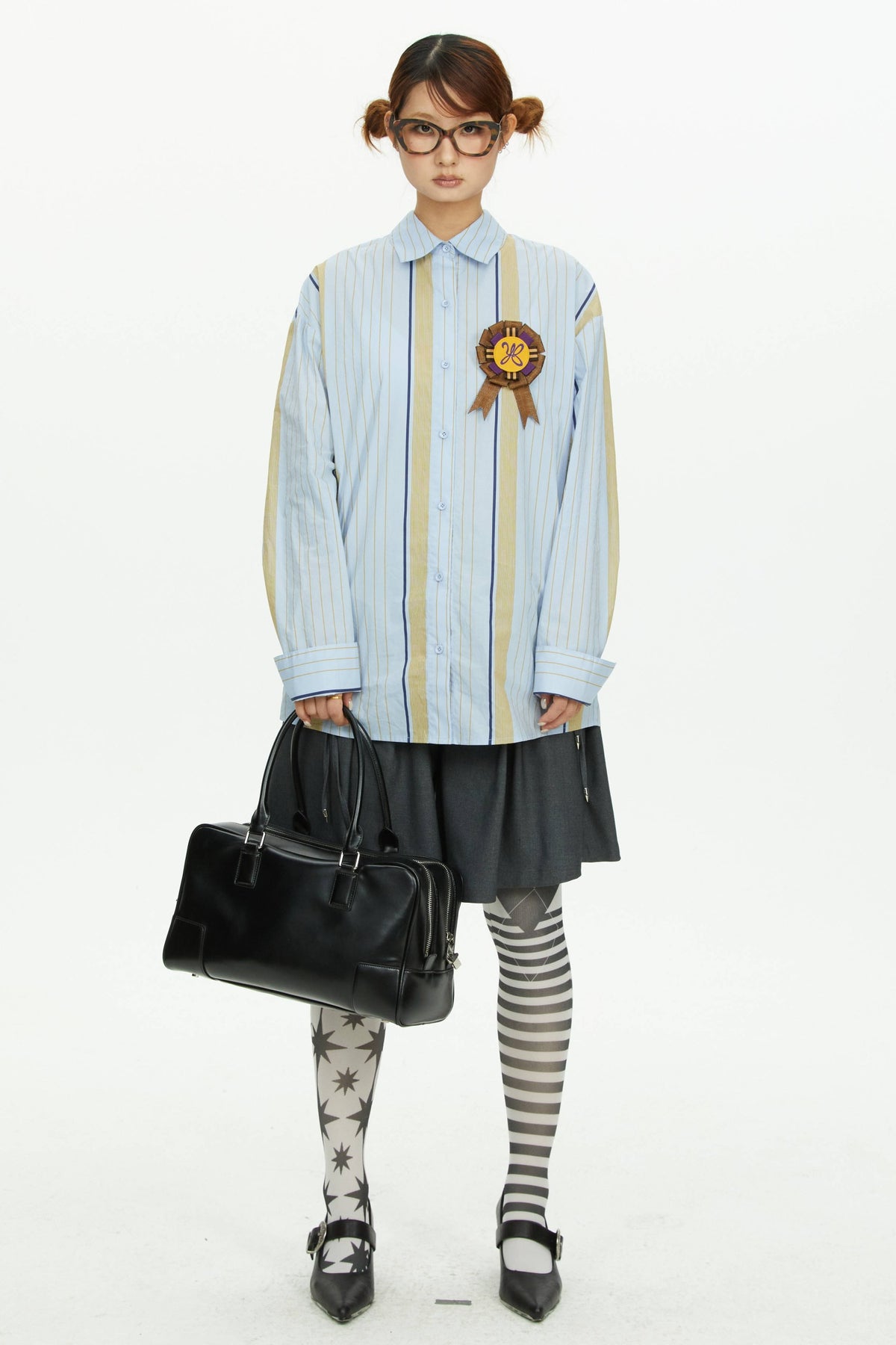Blue Yellow Contrast Striped Long-Sleeved Shirt