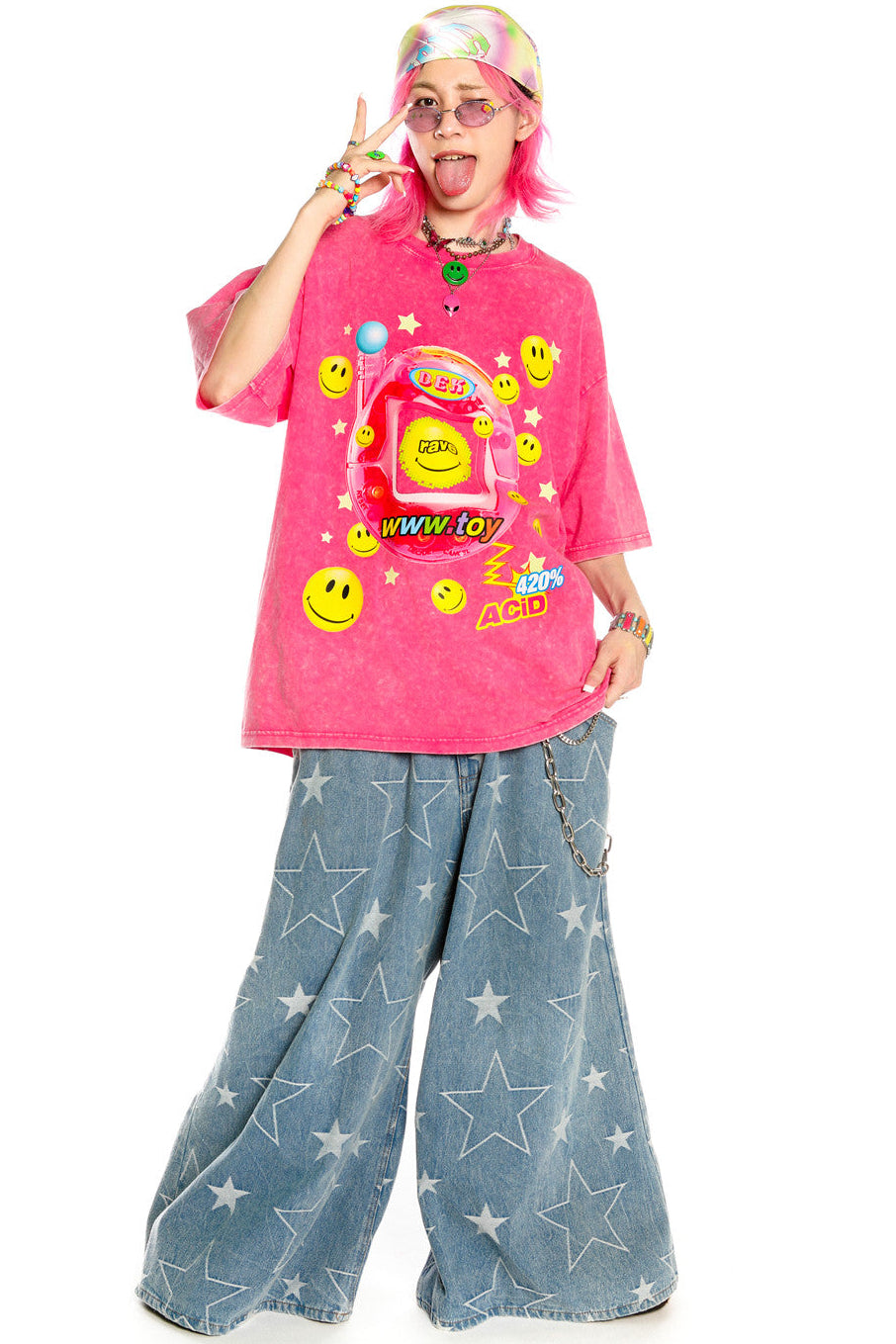 Blusa rosa Barbie Y2K dopamina effetto tintura annodata