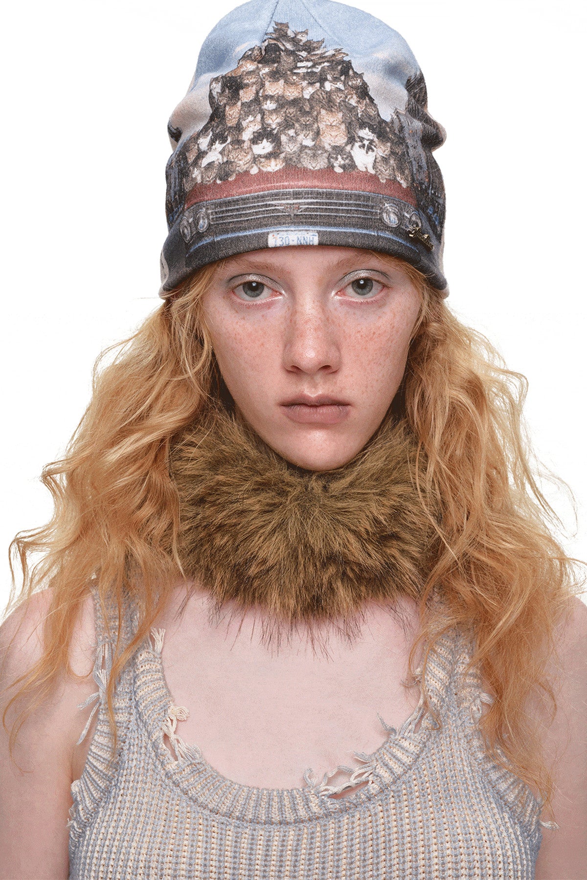 Cat Print Double-Sided Knitted Beanie Hat
