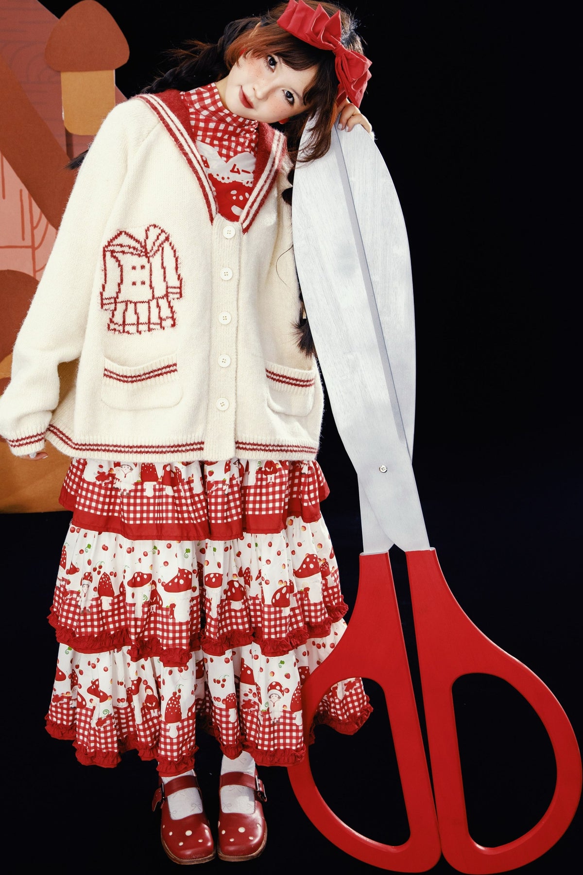 Scissors Pattern Sailor Collar Knit Cardigan