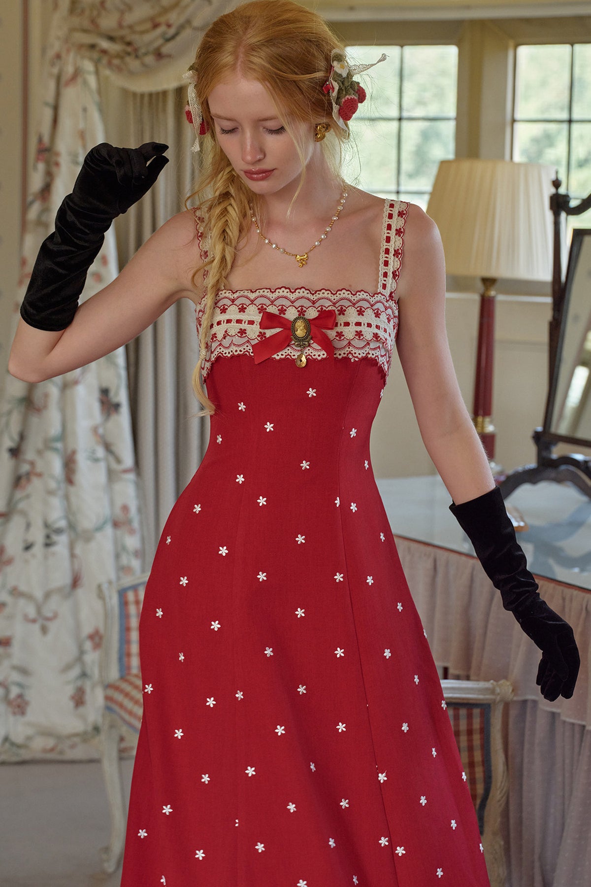 Berry Embroidered Strap Dress and Cardigan Set-Up