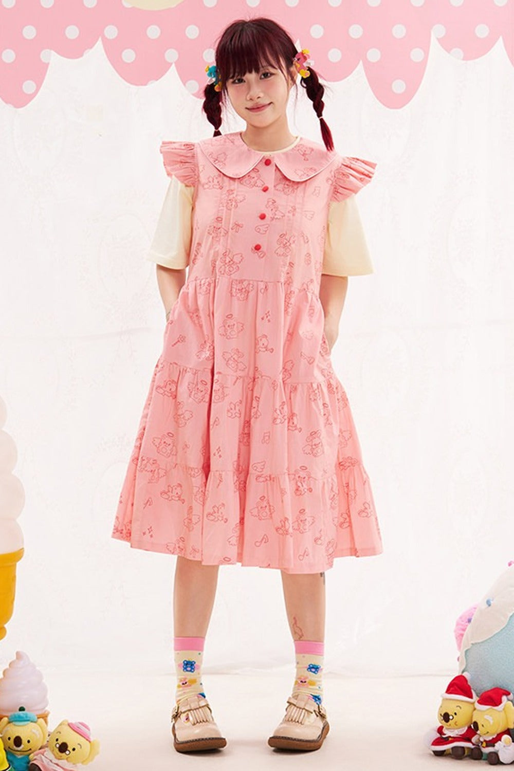 Flutter Sleeve Pink Dress