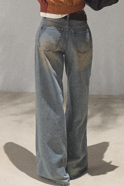 Vintage Hand-Painted Wide Leg Jeans Set
