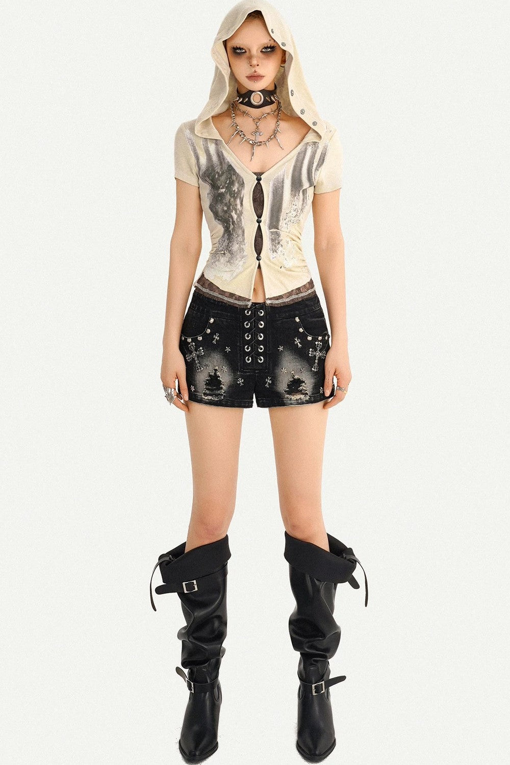 Punk Nieten-Jeansshorts