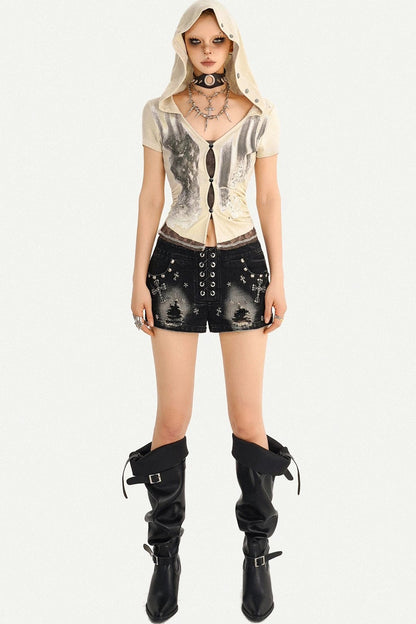 Punk Nieten-Jeansshorts