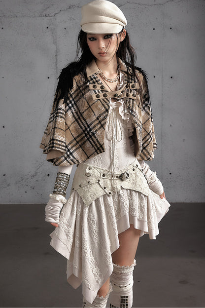Reversible Wool Blend Plaid Cape