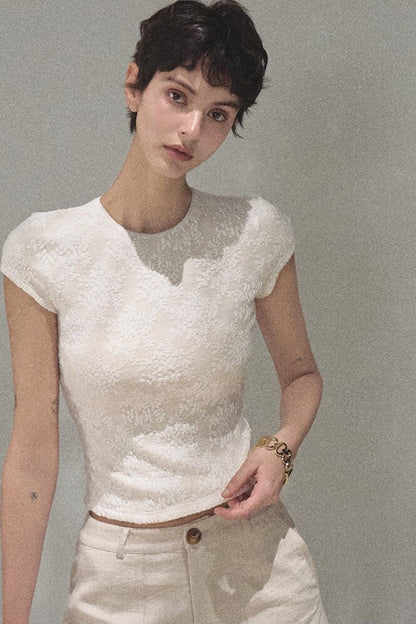 Lace Splice Short Sleeve Top