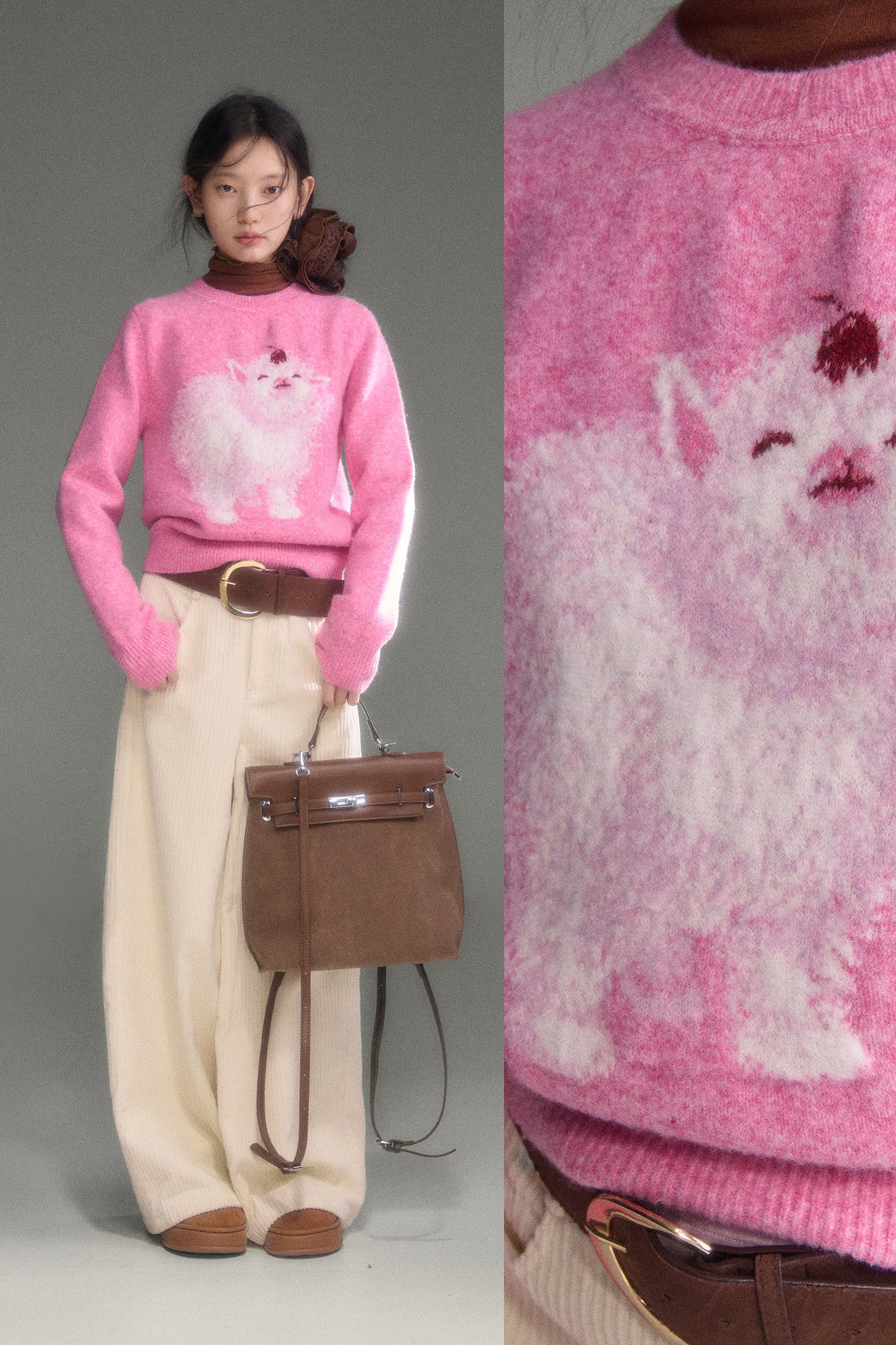 Cherry Lamb Jacquard Wool Blend Sweater
