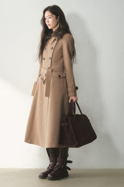 Brown Double-Breasted Wool Coat