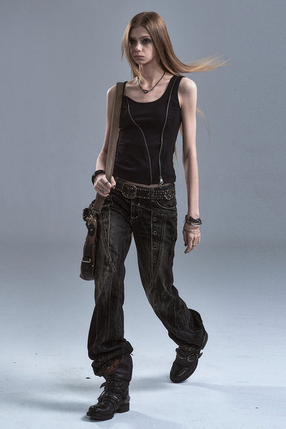 Black Camouflage Diagonal Zipper Two-Way Wear Camisole