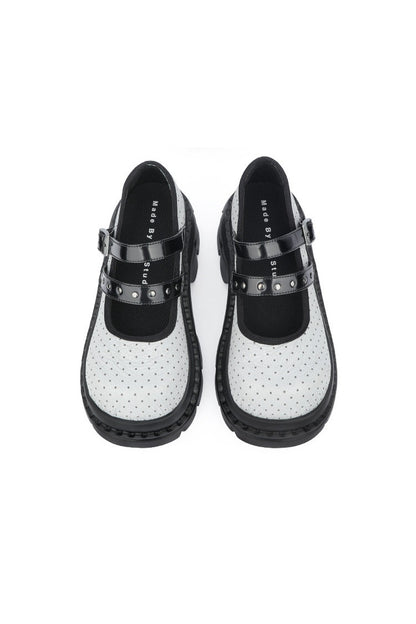 Polka Dot Textured Mary Jane Platform Shoes