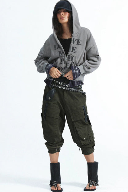 Multi-Pocket Contrast Stitching Cuffed Cargo Pants