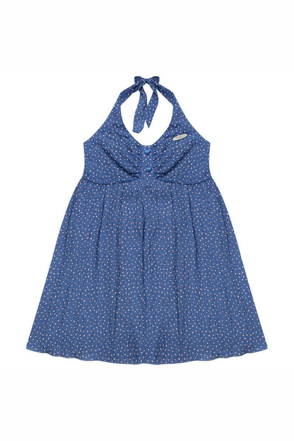 Blue Floral Waist-Tie Halter Camisole