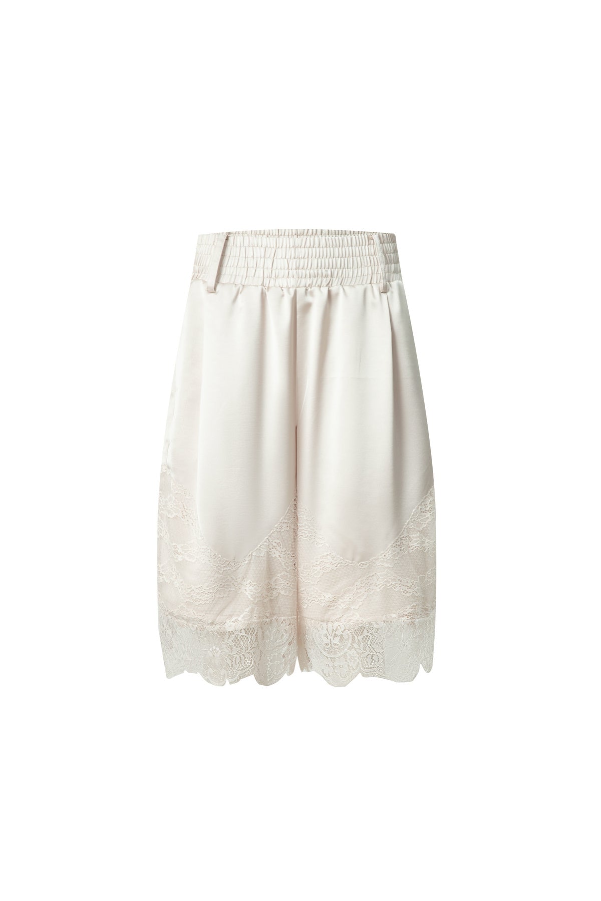 Satin Elastic Waist Lace Splicing Shorts