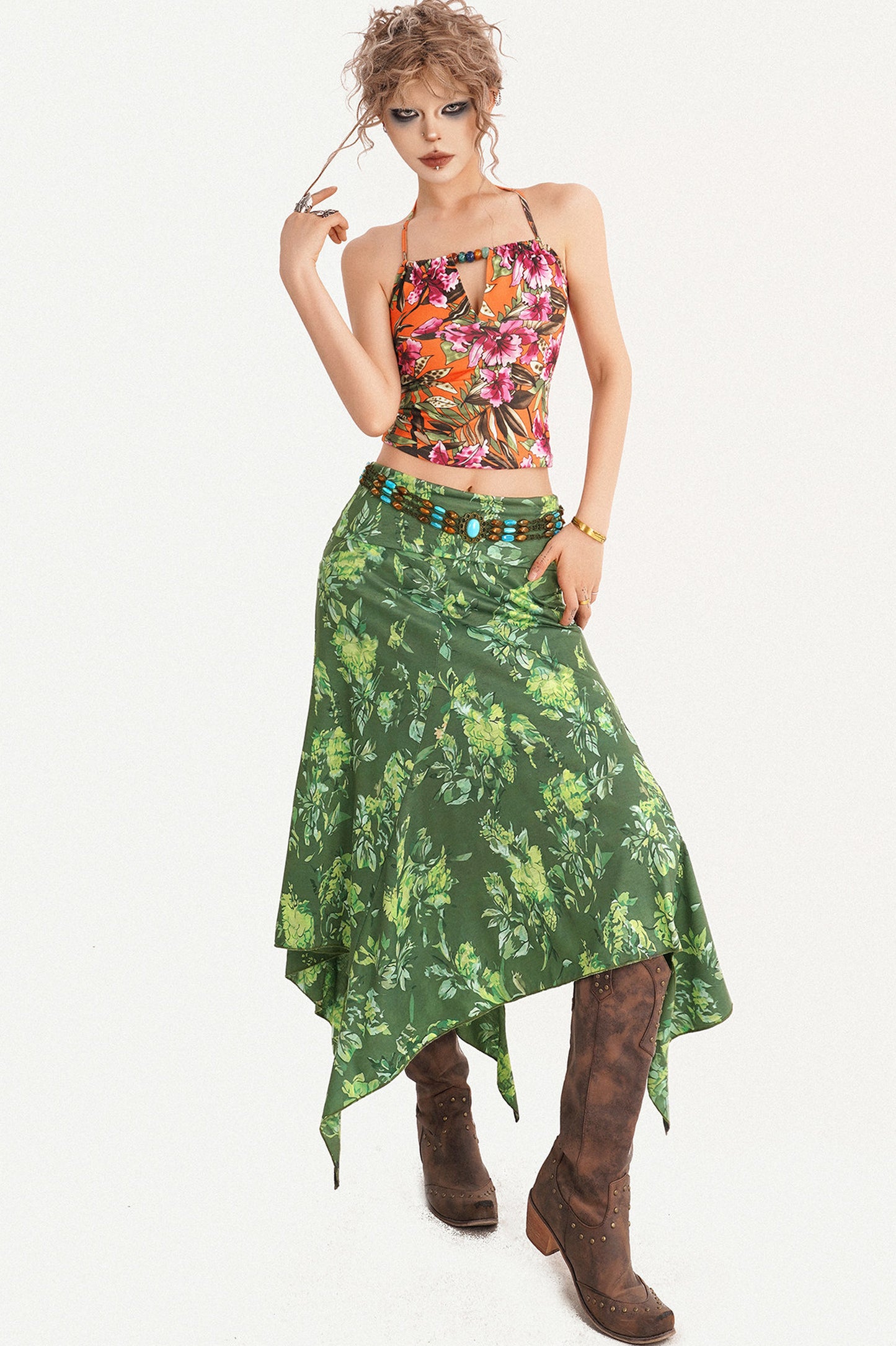 Retro Green Asymmetrical Skirt