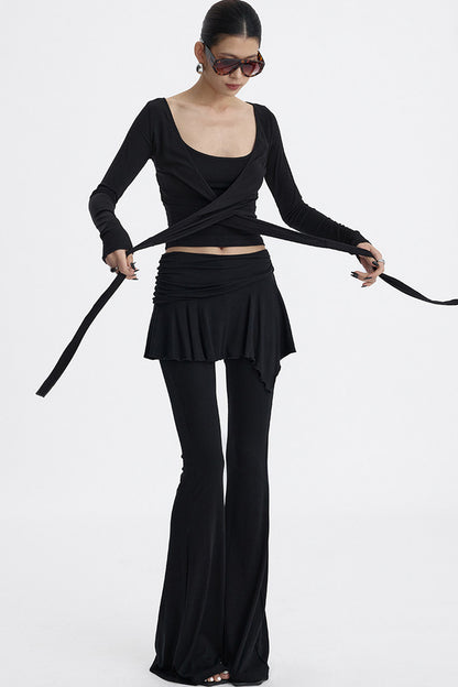 Faux Two-Piece Lyocell Flared Pants Set-Up