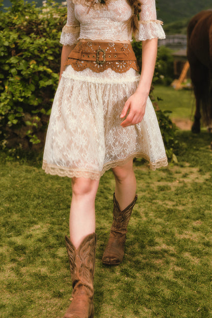 French Retro Lace Skirt and Top Set-Up