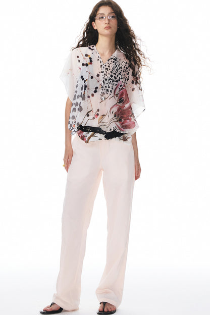 Pink Double Waistband Low-Waist Pants