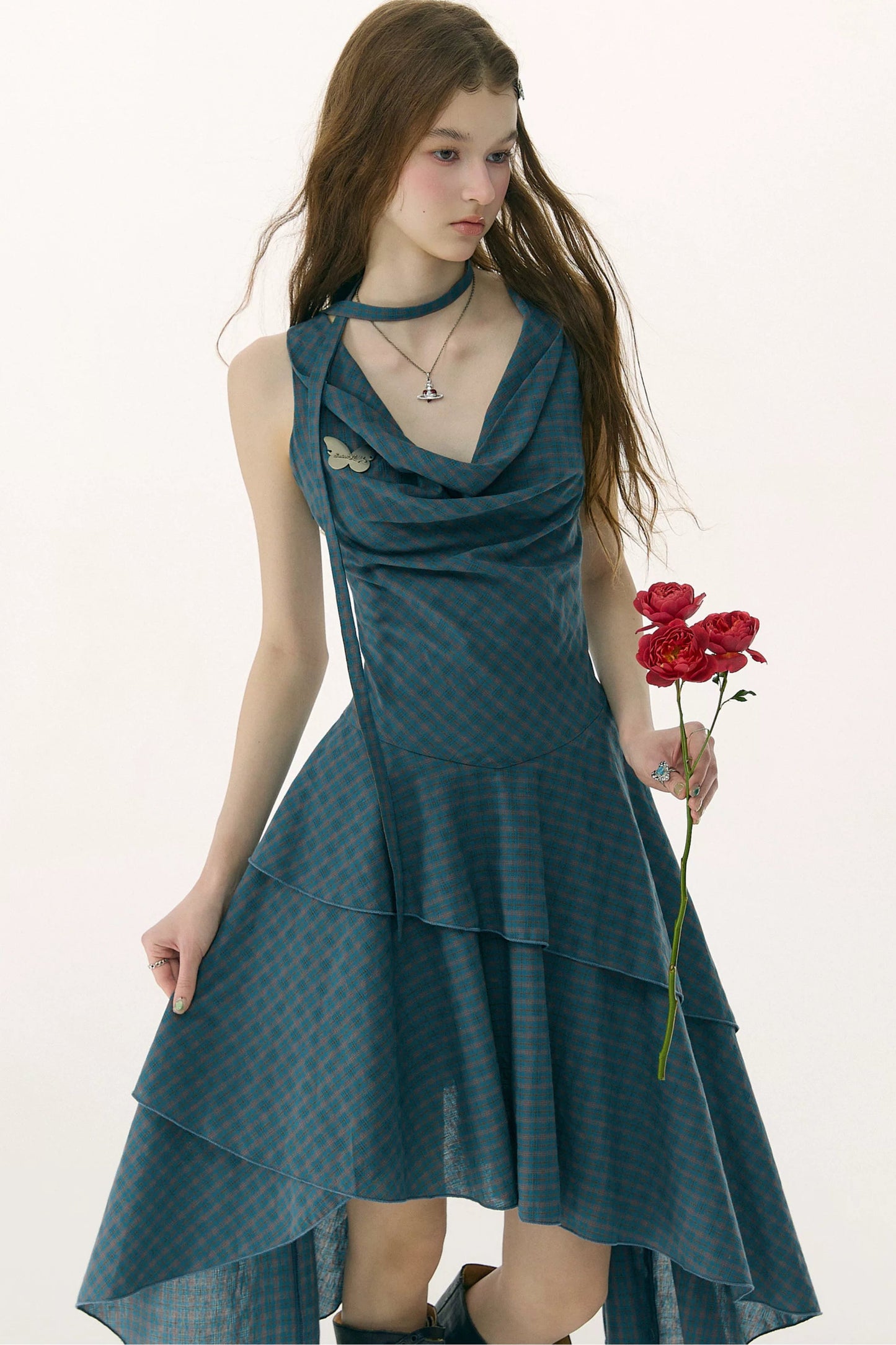 Dark Blue Plaid Swing Dress