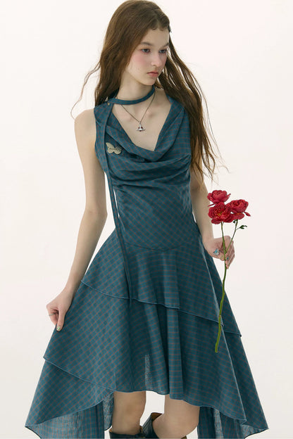 Dark Blue Plaid Swing Dress