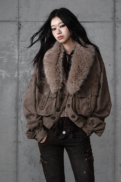 Loose Distressed Plaid Patchwork Jacket