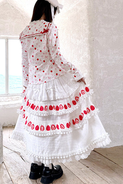 Strawberry Print Lace Tiered Skirt