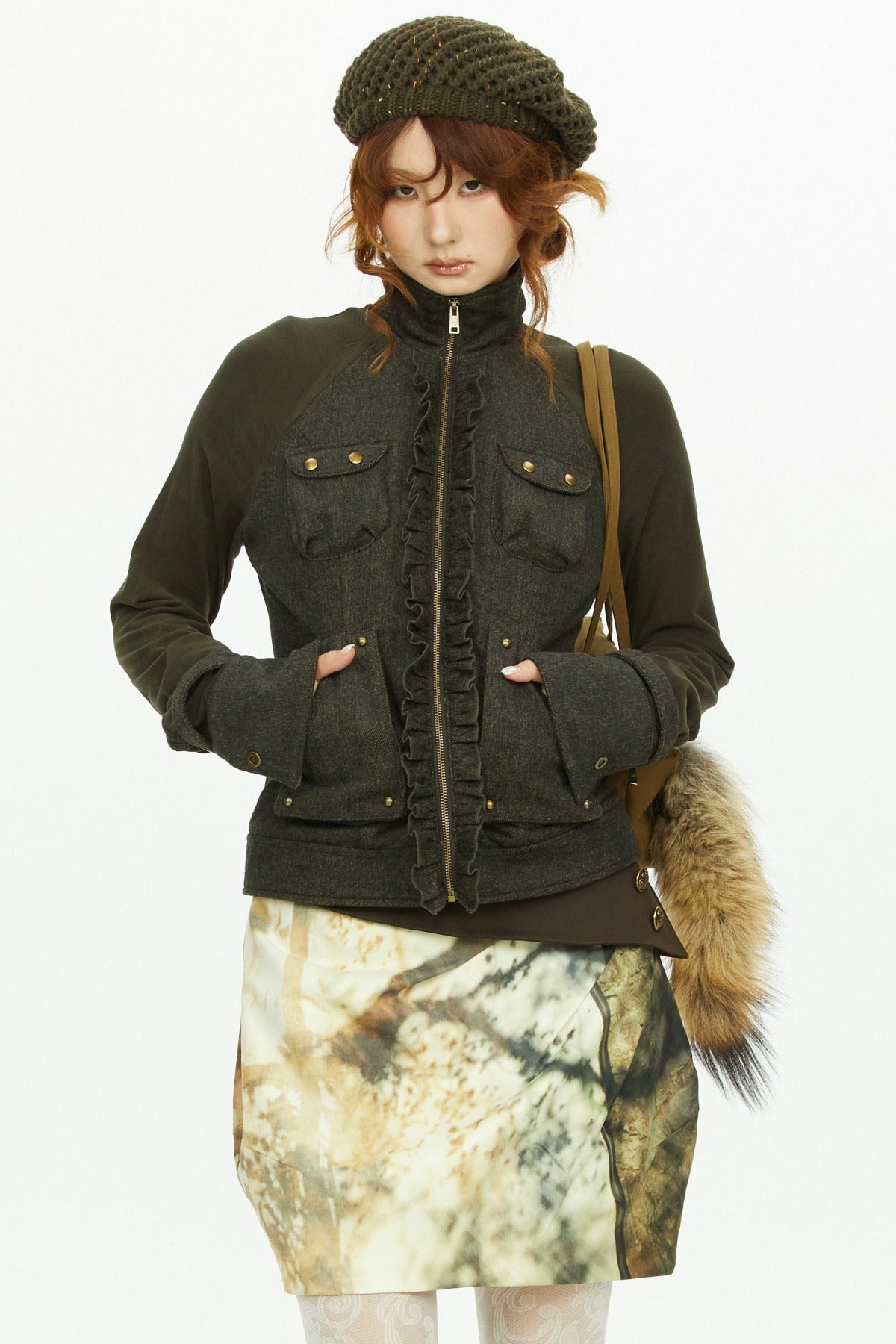 Low-Waist Tree Shadow Print Skirt