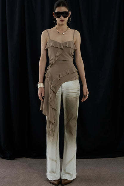 Distressed Gradient Low-Waist Jeans