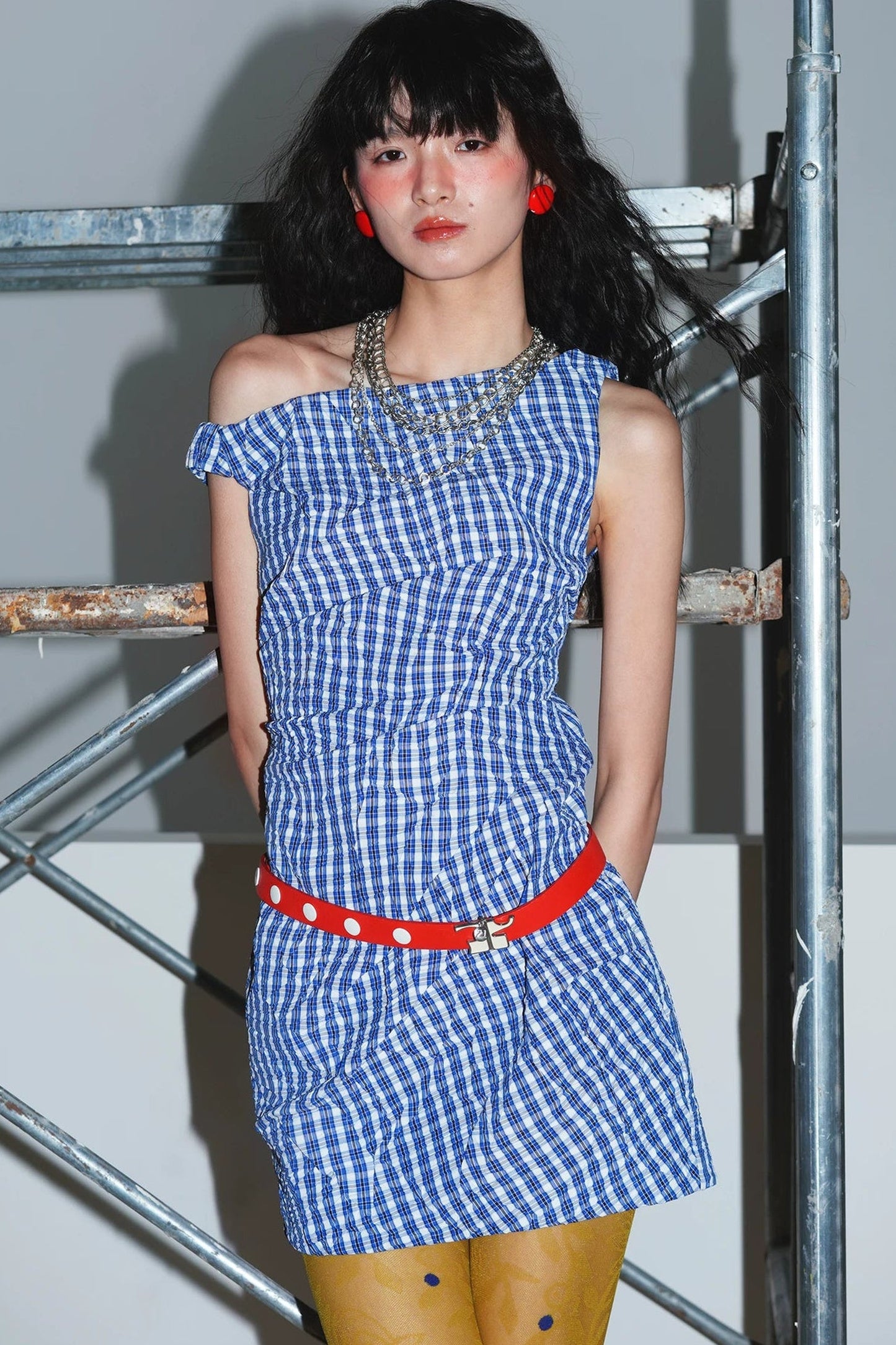 Retro Plaid Asymmetrical Dress