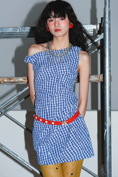 Retro Plaid Asymmetrical Dress