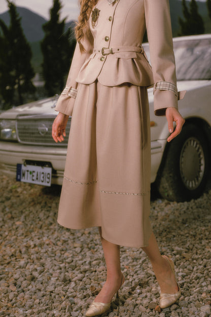 Khaki Trench Coat and Skirt Set-Up