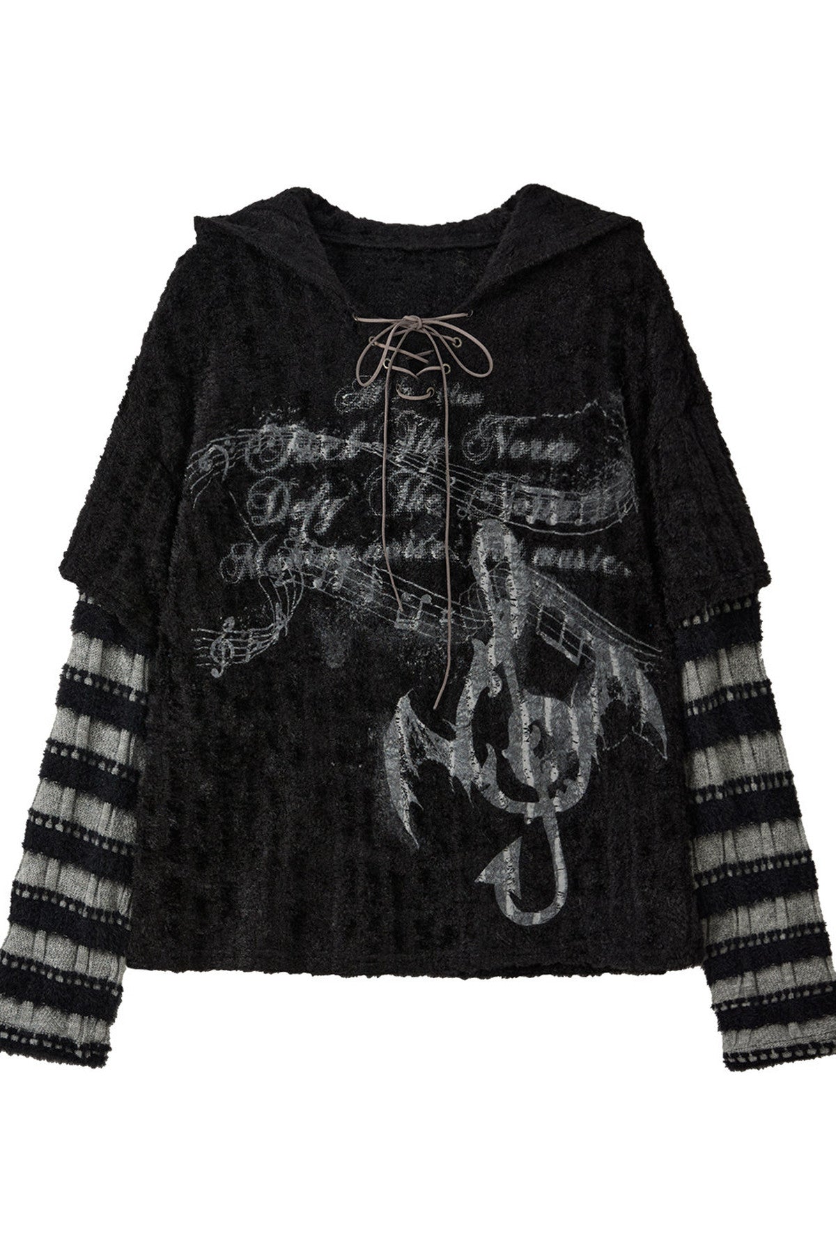 Light Striped Patchwork Hooded Knit Sweater