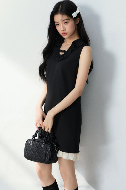 Bowknot Ruffle A-Line Black Dress