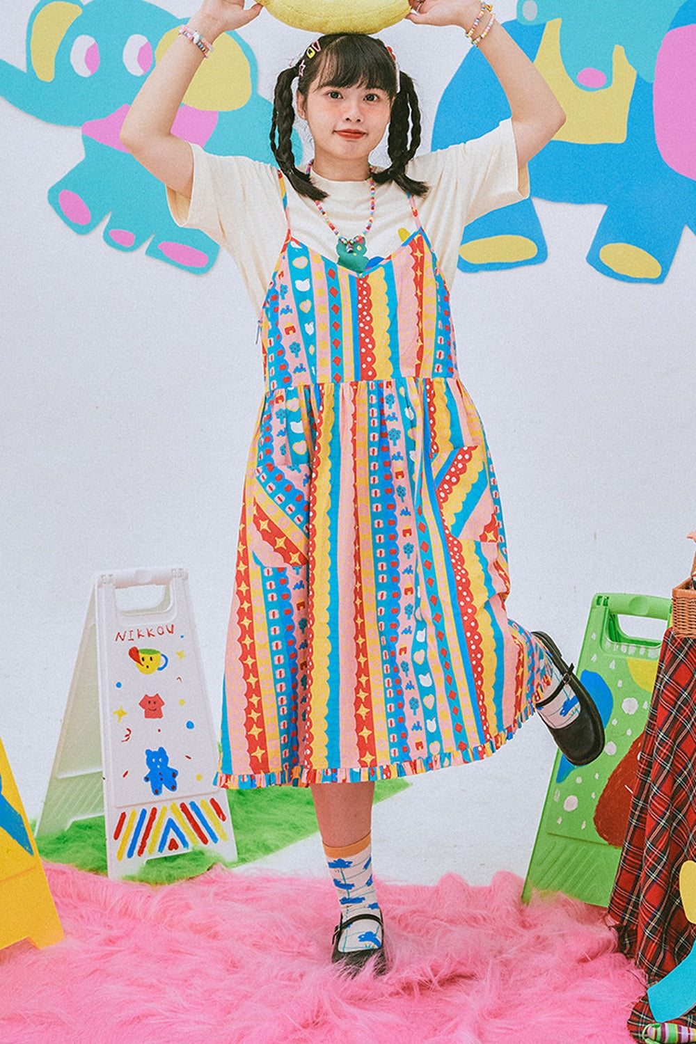 Kindergarten Paradise Print Suspender Dress