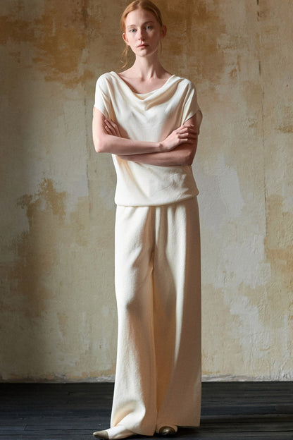 Off-White Silk Boat Neck Top