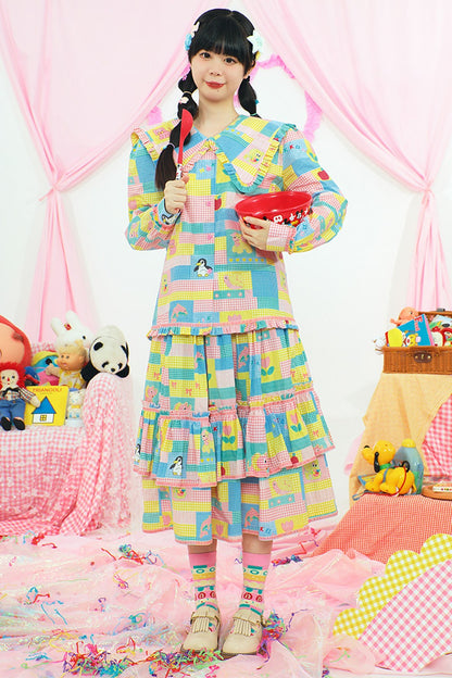 Patchwork Print Doll Collar Shirt