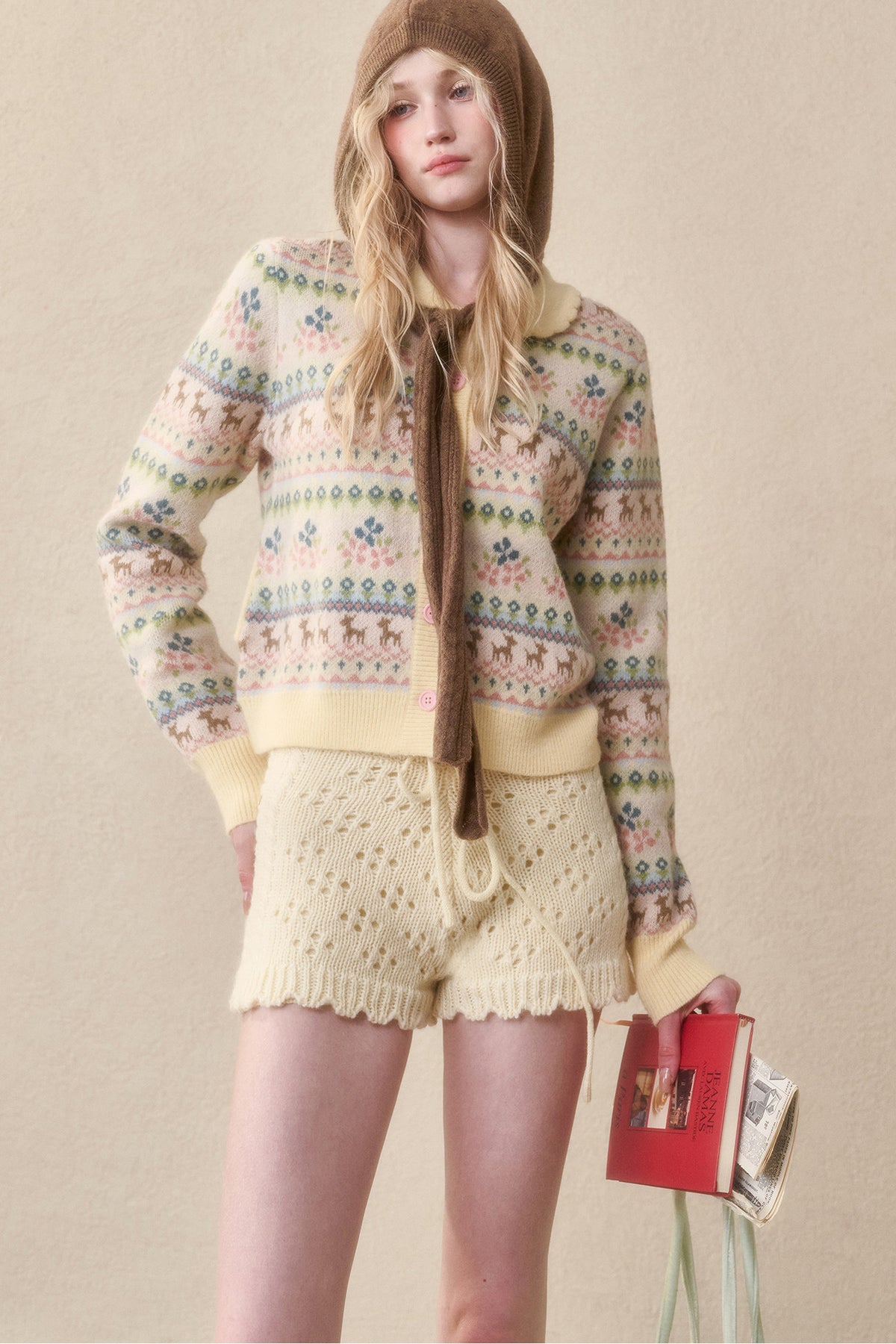 Reindeer Fair Isle Lace Trim Cardigan Top