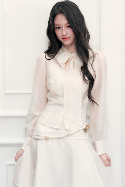 Ribbon Tie Cutout Top and A-Line Short Skirt Set-Up