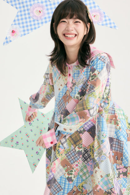 Bear Floral Patchwork Long Sleeve Dress