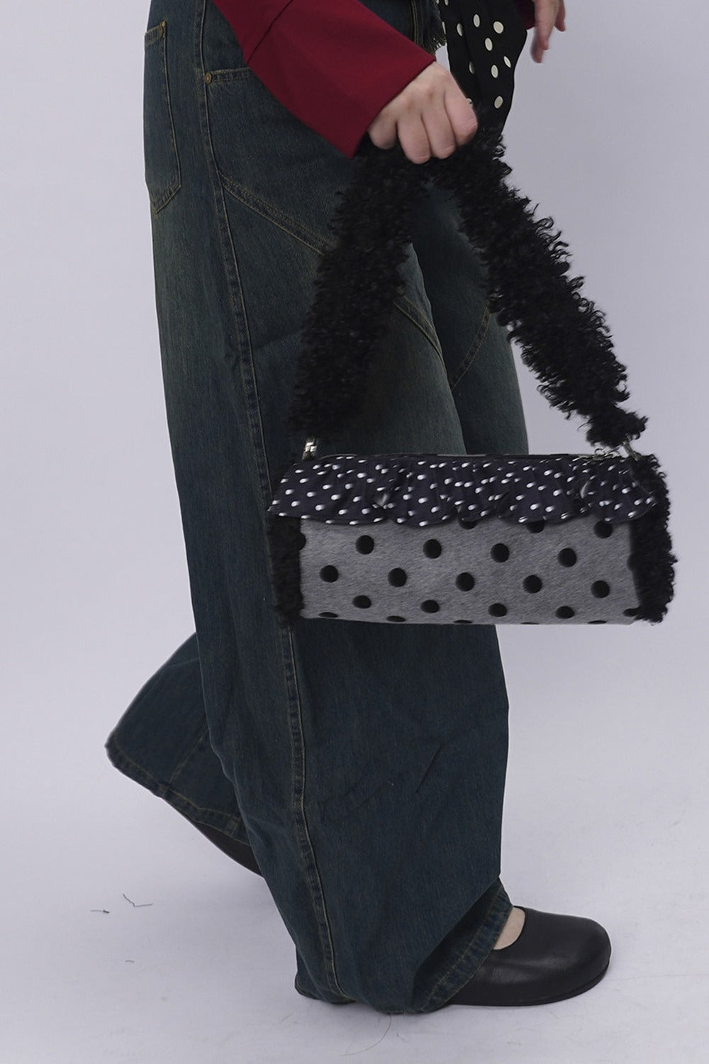 Polka Dot Ruffled Cylinder Bag