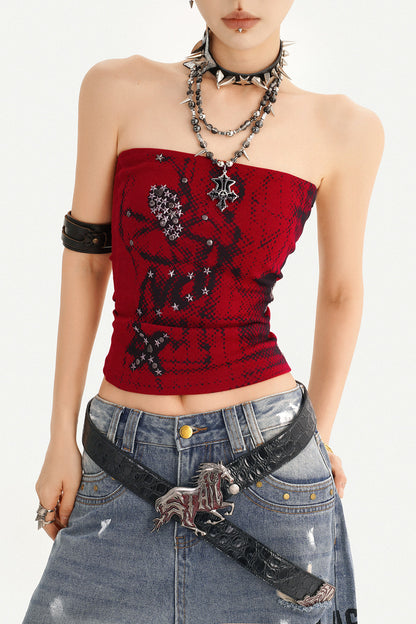 Red Gothic Studded Tube Top