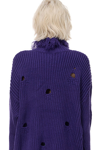Tassel Turtleneck Ripped Oversized Sweater
