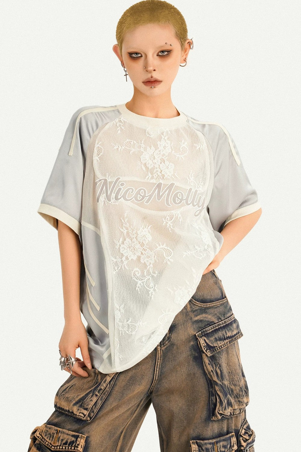 Silver Lace Splicing Top