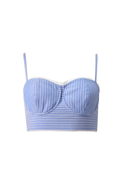 Nautical Blue White Lace Top