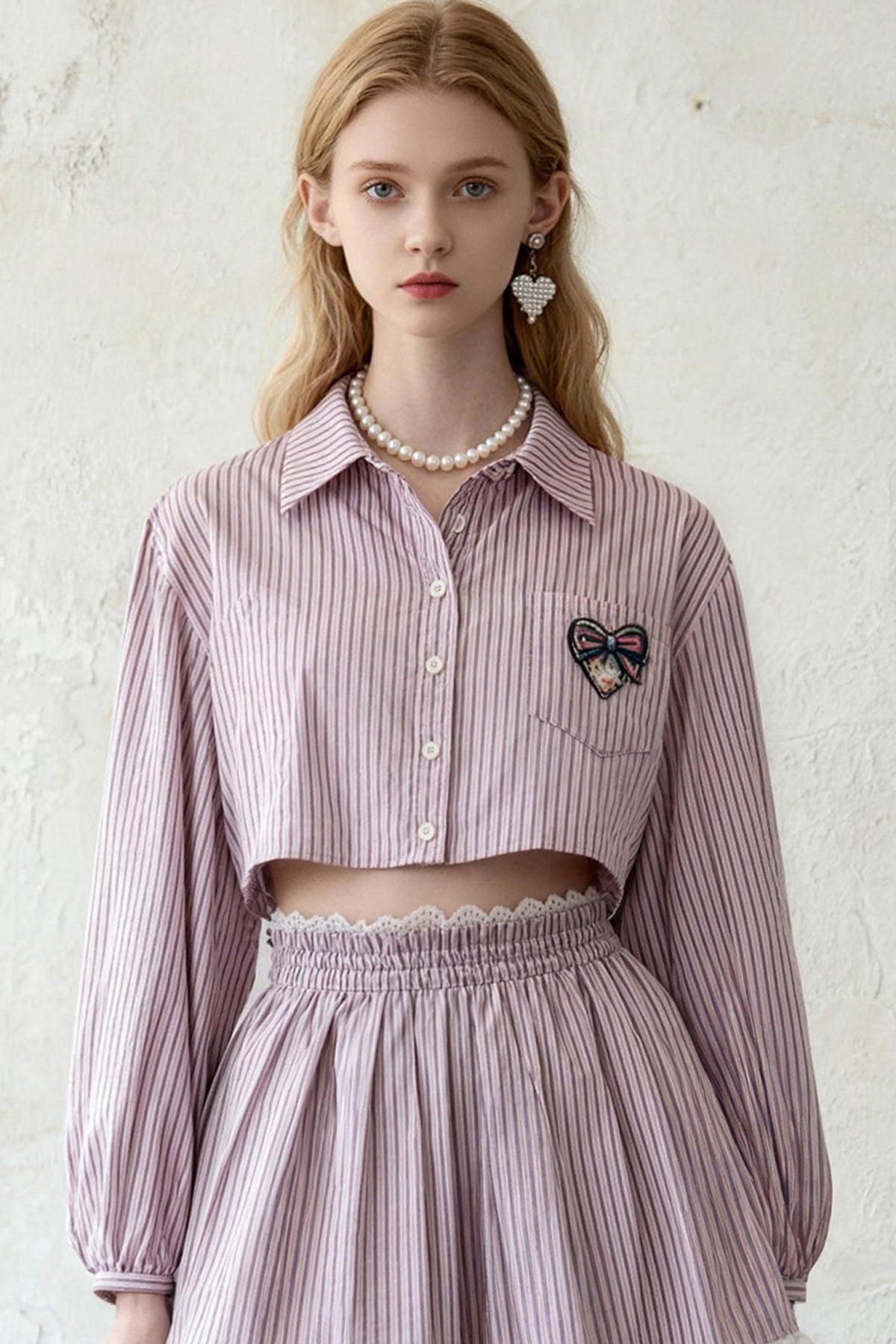 Striped Shirt and Lace Skirt Set