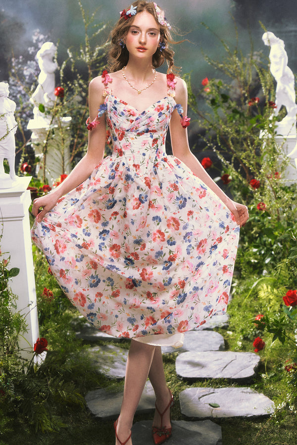 French Romantic Floral Printed Dress