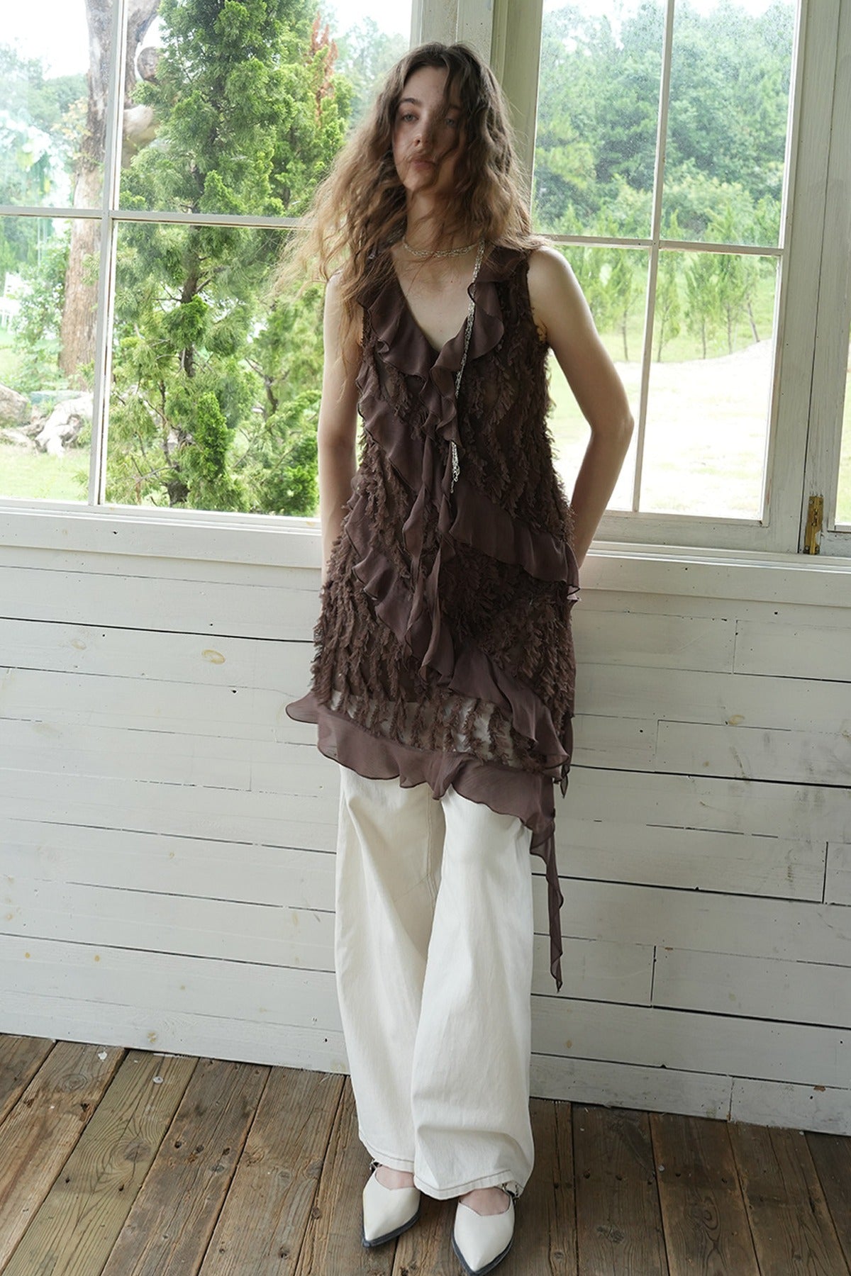 Asymmetrical Ruffle Chiffon Dress