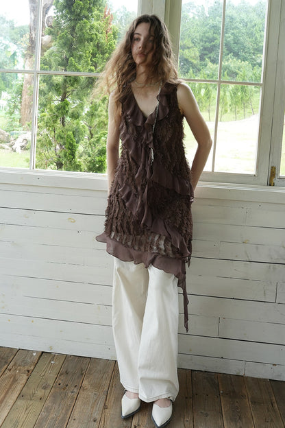 Asymmetrical Ruffle Chiffon Dress