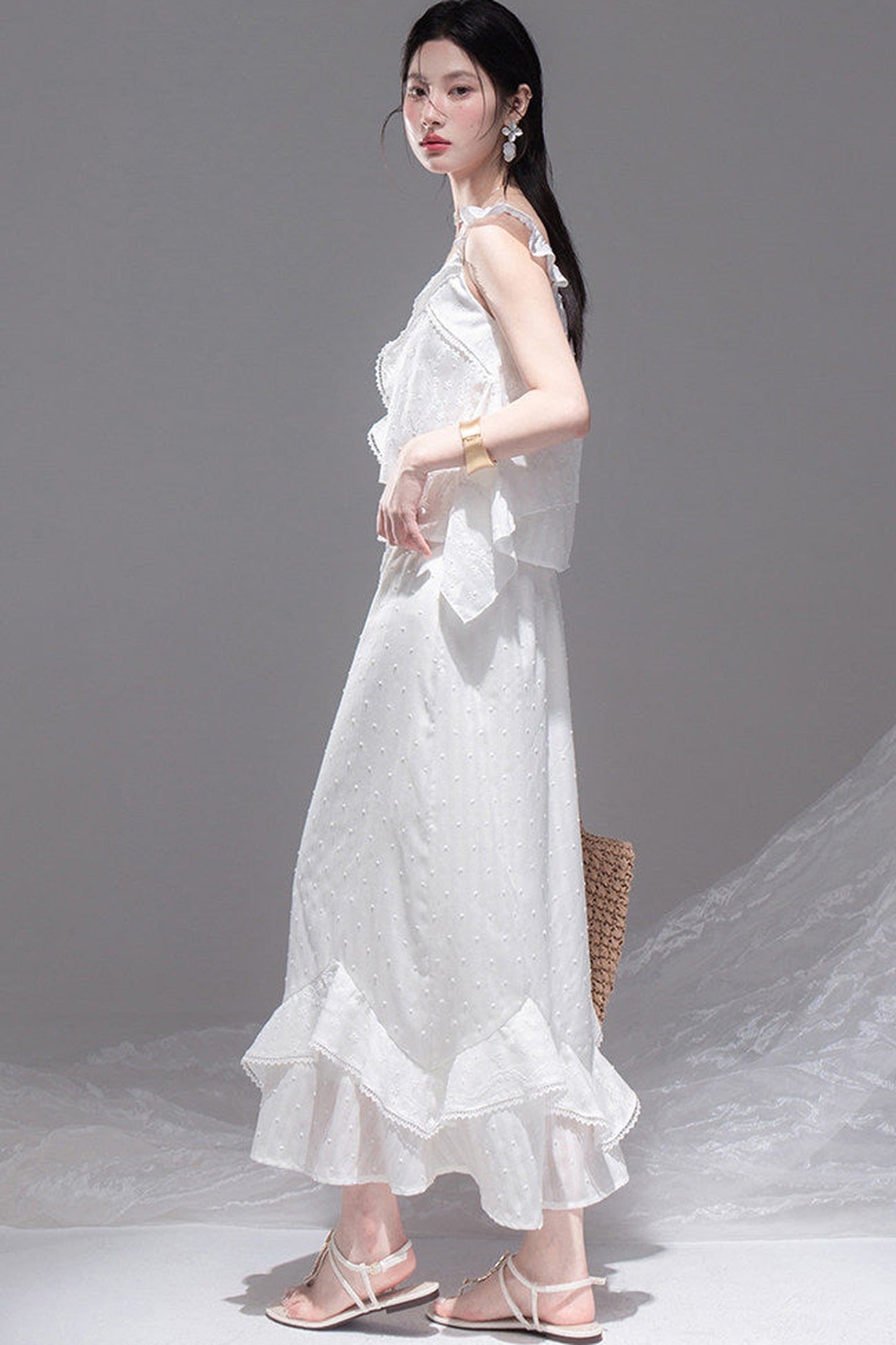 Daytime Clouds Ruffle Mermaid Skirt Set-Up